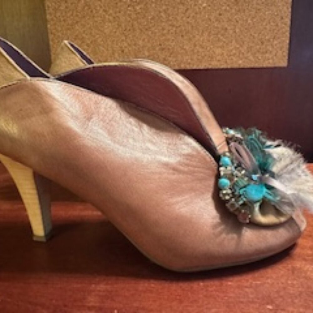 NEVER WORN Shoeties - With Feather Embellishment